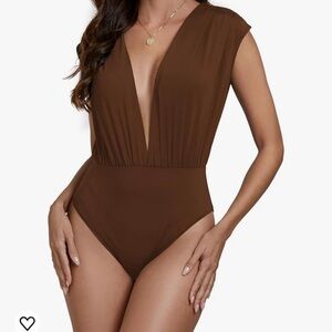 Woman’s sexy deep v neck ruched sleeveless tank bodysuit